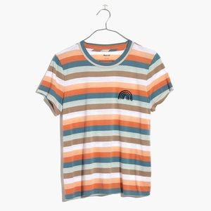 Madewell Embroidered Rainbow Striped Tee Size M